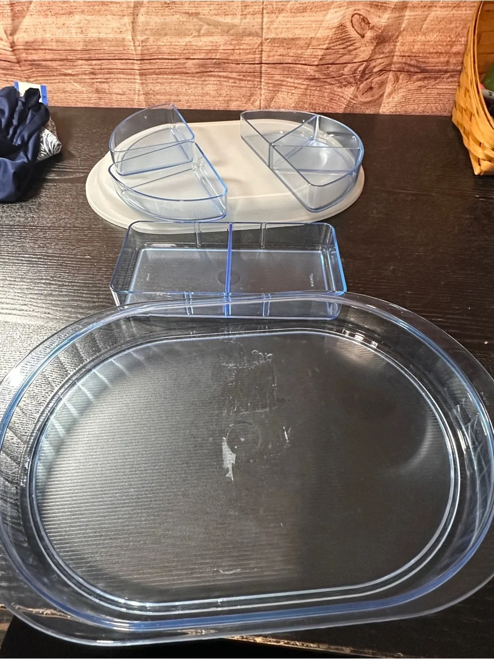 Tupperware Divided Oval Food Storage Container Set w/ Snap Lids Clear/Blue